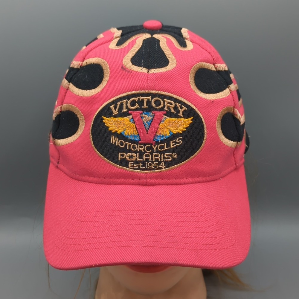 Vintage Polaris Victory Motorcycle Cap Hat Black Red Flames Embroidered Snapback